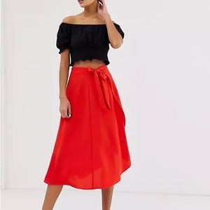 Red monki wrap midi slit skirt